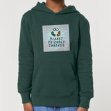 Planet Friendly Logo - Square - Ocean Light | Hoodie | Kids | Cosy | 300gsm Medium Fit | Glazed Green