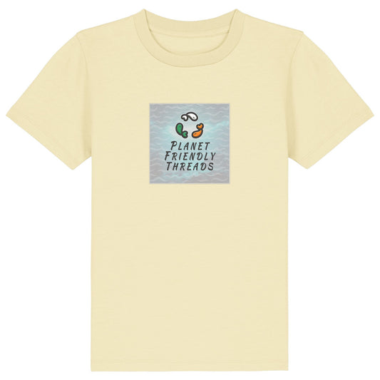 Planet Friendly Logo - Square - Ocean Light | T-Shirt | Kids | Crewneck Short Sleeve | 155gsm Medium Fit | Butter