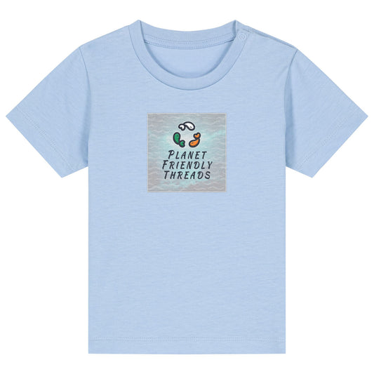 Planet Friendly Logo - Square - Ocean Light | T-Shirt | Baby | Crewneck Short Sleeve | 155gsm Medium Fit | Blue Soul
