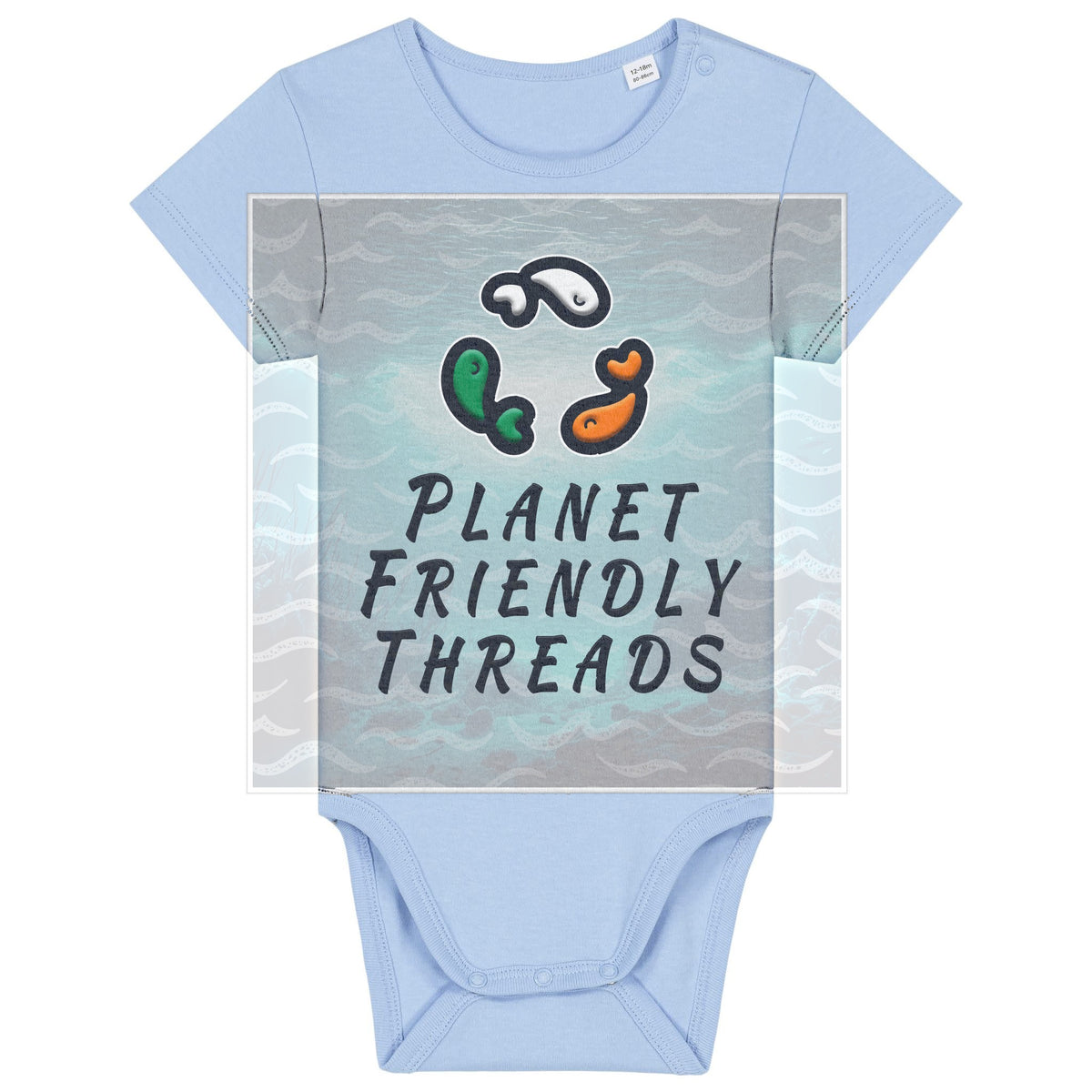 Planet Friendly Logo - Square - Ocean Light | Other | Baby | Onesie | 210gsm Fitted | Blue soul