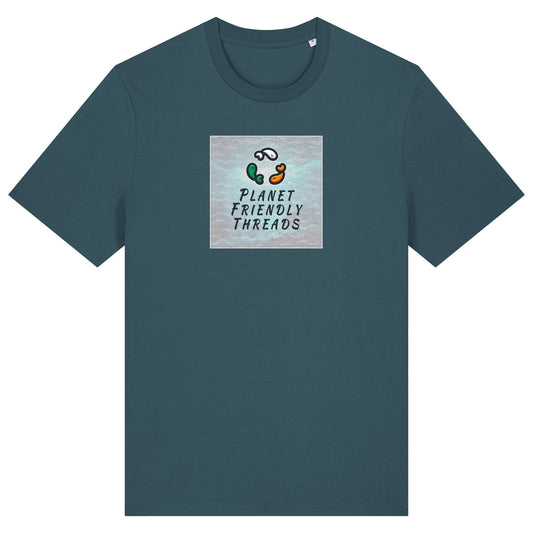 Planet Friendly Logo - Square - Ocean Light | T-Shirt | Adult | Crewneck Short Sleeve | 180gsm Medium Fit | Stargazer