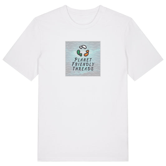 Planet Friendly Logo - Square - Ocean Light | T-Shirt | Adult | Crewneck Short Sleeve | 180gsm Medium Fit | White