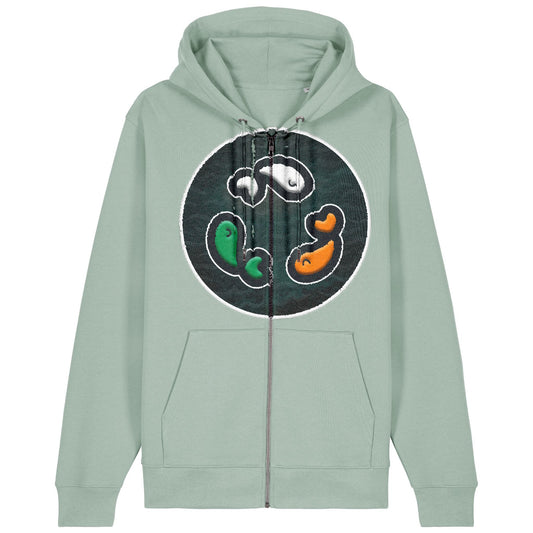 PFT Fish - Circle - Dark | Hoodie | Adult | Zip | 350gsm Medium Fit | Aloe