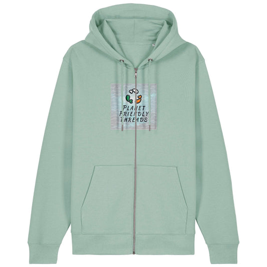 Planet Friendly Logo - Square - Ocean Light | Hoodie | Adult | Zip | 350gsm Medium Fit | Aloe