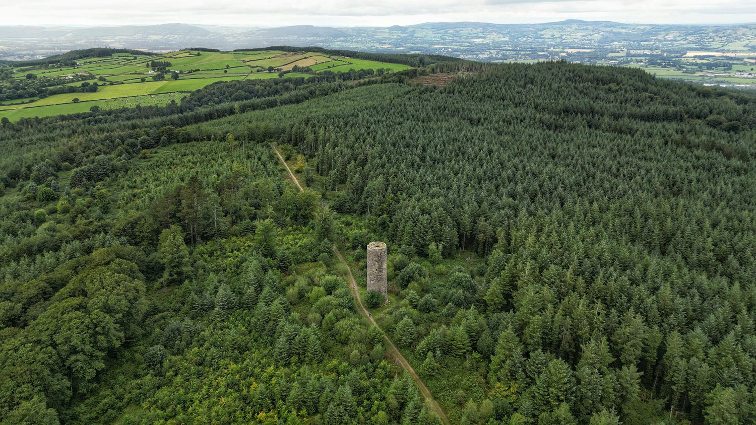 Aerial view of Glendalough valley and lake, County Wicklow, Ireland